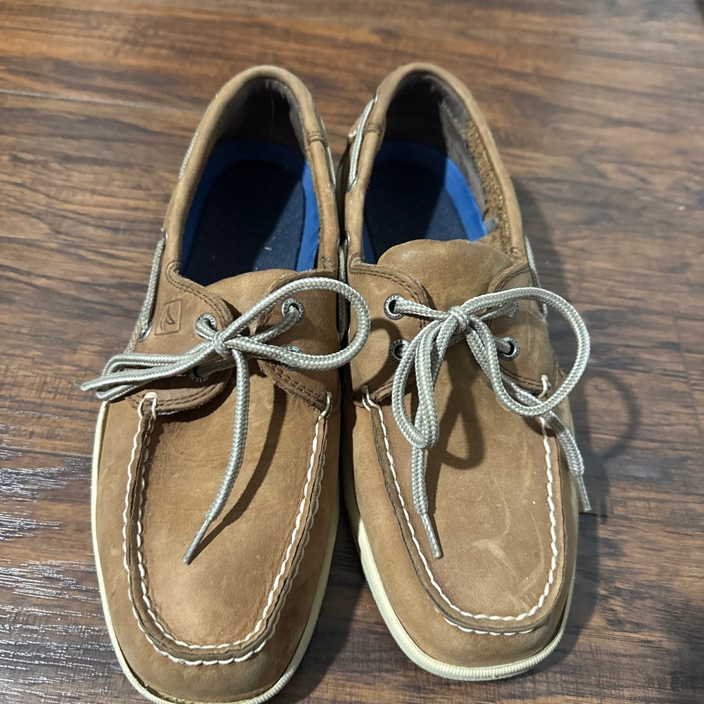 Men leather sperry top sliders